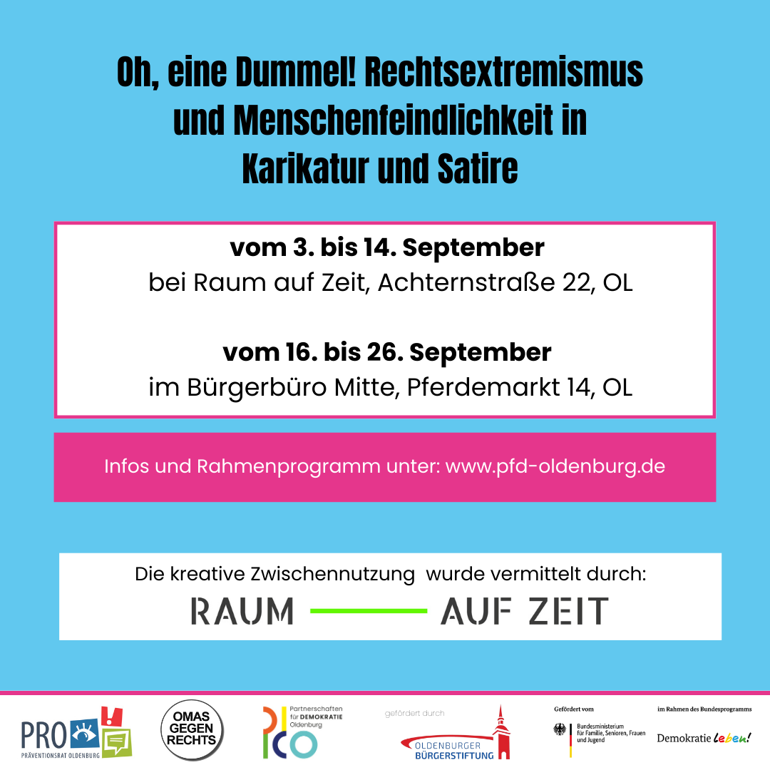 Grafik zur Ausstellung "Oh eine Dummel! Rechtsextremismus und Menschenfeindlichkeit in Karikatur und Satire"