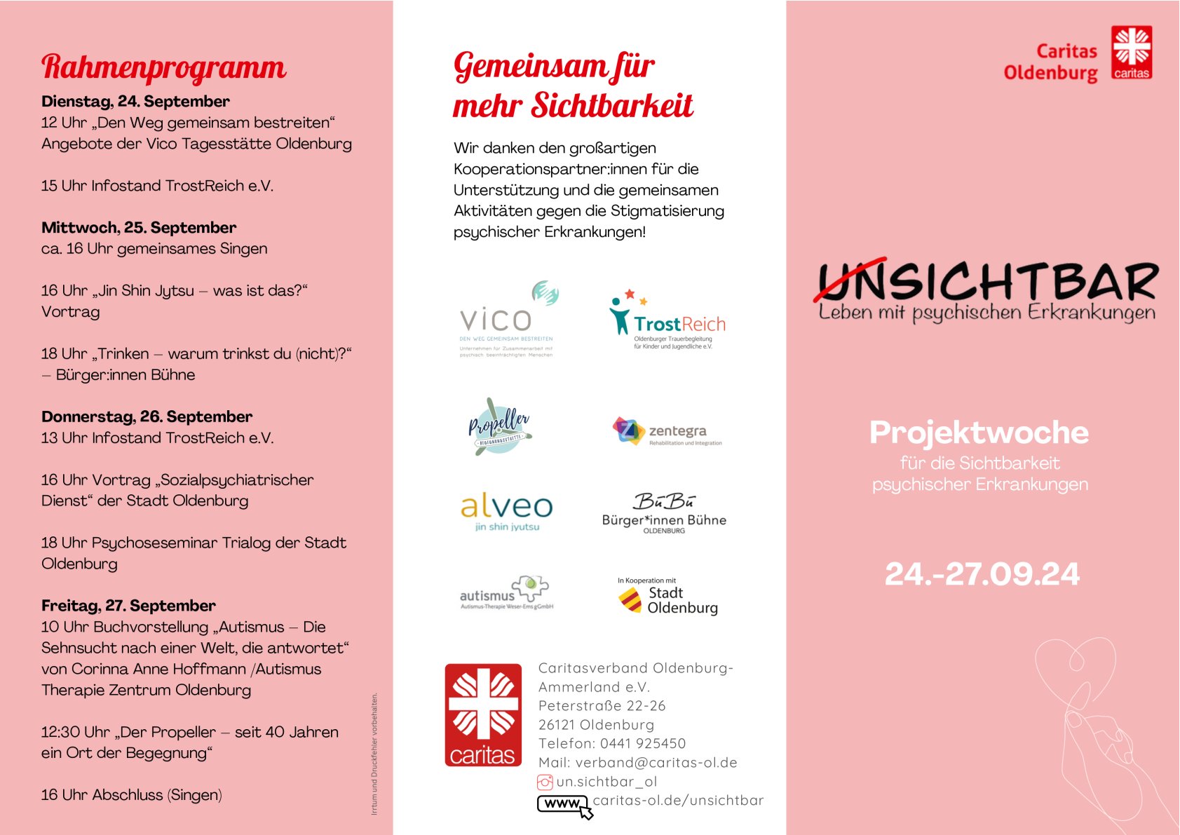 Caritas Aktionswoche "UnSichtbar" Flyer Vorderseite