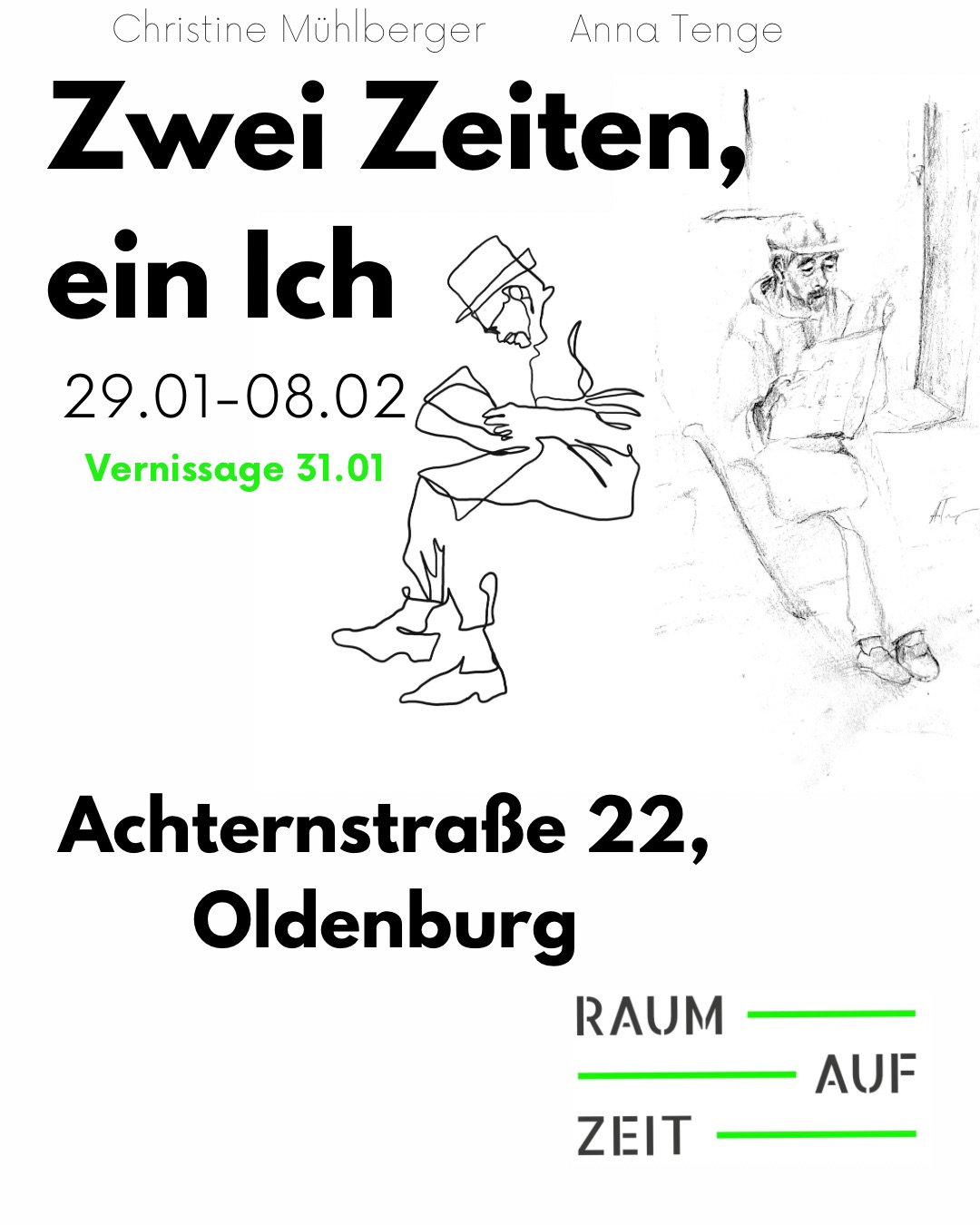 Grafik Ausstellung "Zwei Zeiten, ein Ich" von Anna Tenge & Christine Mühlberger