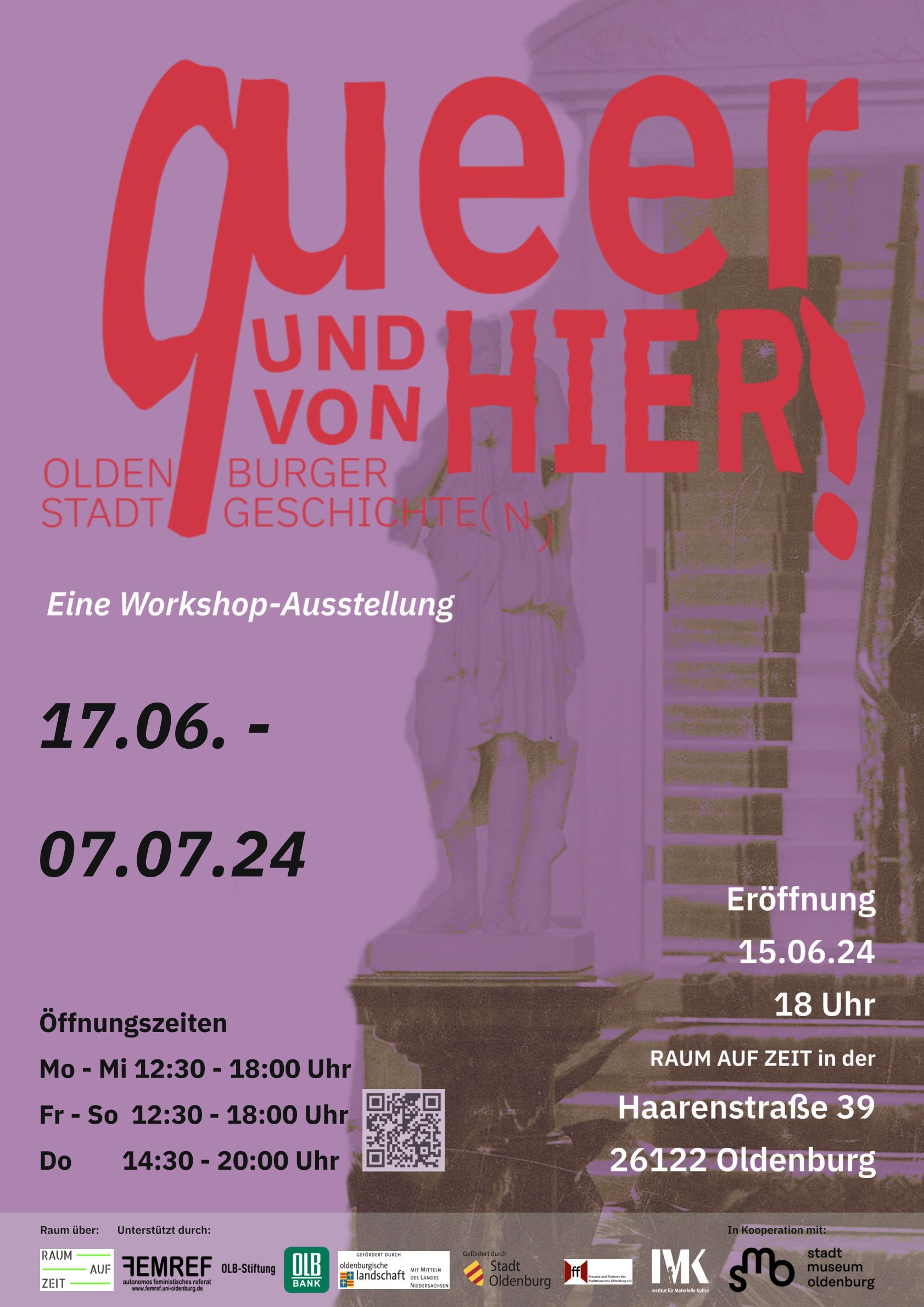 Plakat zur Ausstellung „Queer und von hier“ eröffnet in Oldenburg Open Objects Collective kooperiert mit dem Stadtmuseum Oldenburg